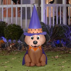 Gemmy 4 ft. Prelit Halloween Inflatable Dog in Witch Hat Inflatable