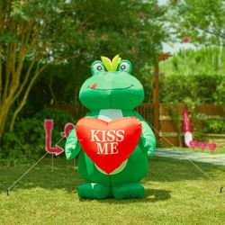 Glitzhome Frog Holding Valentine Heart Inflatable Polyester 1 pc