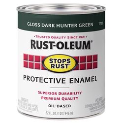 Rust-Oleum Stops Rust Indoor and Outdoor Gloss Dark Hunter Green Oil-Based Protective Paint 1 qt