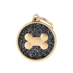 MyFamily Shine Gold Black Glitter Bone Metal Cat/Dog Pet Tags Medium