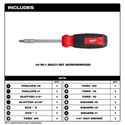 Milwaukee Hex Shank 14-in-1 Multi-Bit Screwdriver 9.11 in. 1 pc