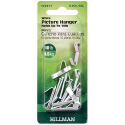 HILLMAN Steel-Plated White Conventional Picture Hanger 10 lb 8 pk