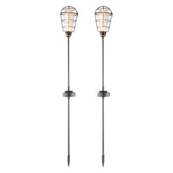 Alpine Black/Gray Glass/Metal 34 in. H Solar Garden Stake