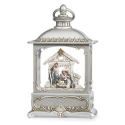 Roman Confetti Lite LED Multicolored Swirl Pewter Holy Family Lantern Table Decor 8.75 in.