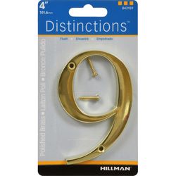 HILLMAN Distinctions 4 in. Gold Zinc Die-Cast Screw-On Number 9 1 pc