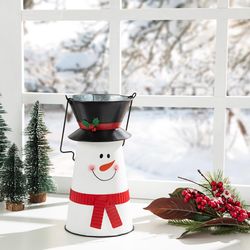 Glitzhome Multicolored Snowman Decorative Bucket Table Decor 20 in.