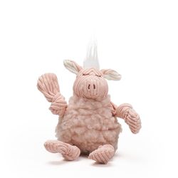HuggleHounds FlufferKnottie For Dog Pink/White Fleece Penelope Pig Dog Toy Small 1