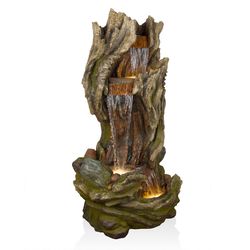 Alpine Resin/Stone Powder/Sand Assorted 61 in. H 3 Tier Log Fountain with LED Light