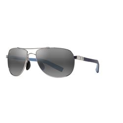 Maui Jim Guardrails Sunglasses Unisex Silver with Blue and Light Blue Frame Neutral Gray Lens Polari