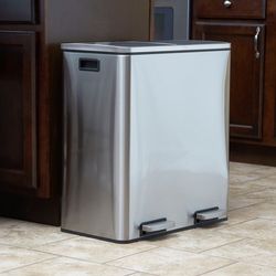 Household Essentials Maxwell 8 gal Silver Stainless Steel Recycling Wastebasket