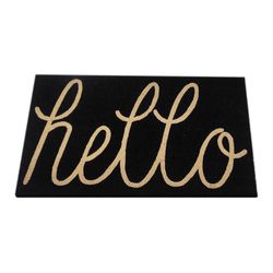 First Concept 18 in. W X 30 in. L Black Hello Coir Door Mat