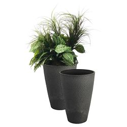 Algreen 19.5 in. H X 13.5 in. W X 8 in. D Plastic Hammered Texture Planter Charcoal