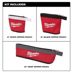 Milwaukee 3.13 in. W X 1.38 in. H Canvas Multi-Size Zippered Bag Assortment 1 pocket Red 3 pc