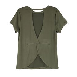 FitKicks Crossover M Short Sleeve Women's Round Neck Green Cross Back Tee Shirt