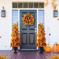 Glitzhome 48 in. Fall Lighted Urn Pathway Decor