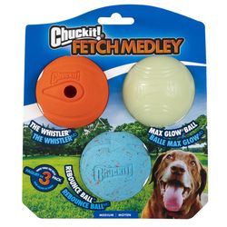 Chuckit! For Dog Assorted Rubber Glow, Whistler and Rebounce Bounce Ball Medium 3 pk