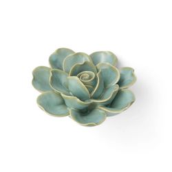 Chive France 1.97 in. H X 4.53 in. L Glazed Teal Ceramic Gardenia Wall Flower