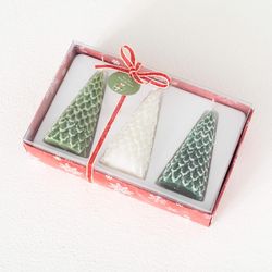 Sullivans Vance Kitira Green & White Pine Cone Tree Set Candle