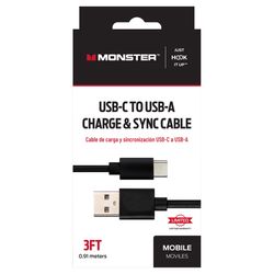 Monster Just Hook It Up USB-C to USB-A Charge and Sync Cable 3 ft. Black