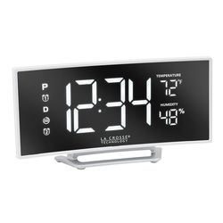 La Crosse Technology 6.5 in. White Mirror Alarm Clock LED Battery Operated