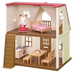 Calico Critters Red Roof Cozy Cottage Dollhouse 24 pc