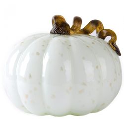Glitzhome 7.09 in. White Glass Thanksgiving Pumpkin Fall Decor