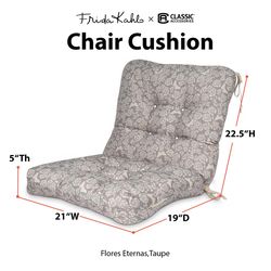 Classic Accessories Frida Kahlo Gray Flores Eternas Polyester Chair Cushion 22.5 in. H X 19 in. W X