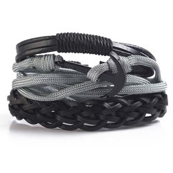 Mad Man Mens Anchor Black/Gray Bracelet Alloy/Leather