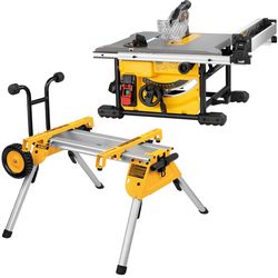 DEWALT 15 Amp 8-1/4 in. Compact Portable Jobsite Table Saw with Table Saw Stand, Mobile/Rolling