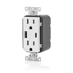 Leviton 15 amps 125 V USB White Outlet and USB Charger 5-15R 1 pk
