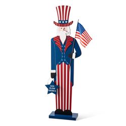 Glitzhome Patriotic/Americana Uncle Sam Porch Decor Fabric/Iron/MDF 1 pc