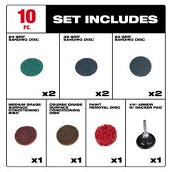 Milwaukee 2 in. Aluminum Oxide Center Mount Sanding Disc Kit Assorted Grit 10 pk