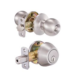 Ace Ball Knob Satin Nickel Deadbolt and Entry Door Knob KW1 1-3/4 in.