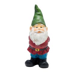Alpine Polyresin Red 11 in. Bearded Garden Gnome with Green Hat Statue