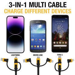 DeWalt USB to Micro to Type C 3-in-1 Cable 3 ft. Black/Yellow