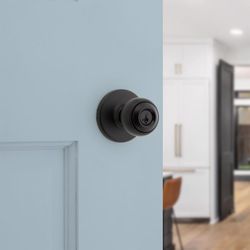 Kwikset Polo Traditional Matte Black Keyed Entry Door Knob 1-3/4 in.