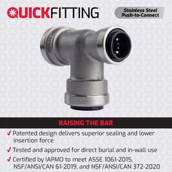 QuickFitting 3/4 in. PTC in. Stainless Steel Reducing Tee