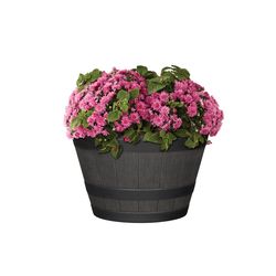 L&G Solutions 9 in. H X 14 in. W X 14 in. D X 14 in. D Polyresin Whiskey Barrel Planter Brown