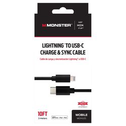 Monster Just Hook It Up Lightning to USB-C Charge and Sync Cable 10 ft. Black