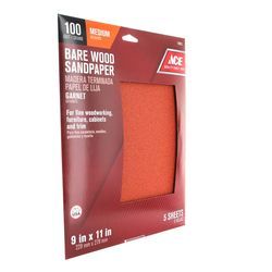 Ace 11 in. L X 9 in. W 100 Grit Garnet Sandpaper 5 pk