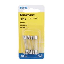 Bussmann 15 amps AGC Clear Glass Tube Fuse 5 pk