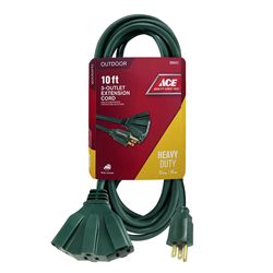 Ace Indoor or Outdoor 10 ft. L Green Triple Outlet Cord 12/3 SJTW