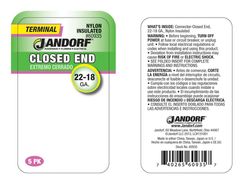 Jandorf 22-18 Ga. Insulated Wire Terminal Closed End Clear 5 pk