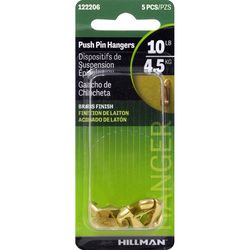 HILLMAN Brass-Plated Gold Push Pin Picture Hanger 10 lb 1 pk