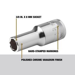 DeWalt 8 mm X 3/8 in. drive Metric 6 Point Deep Socket 1 pc