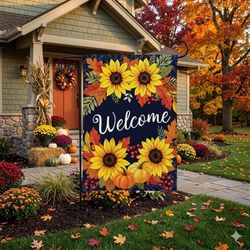 Briarwood Lane Autumn Sunflowers Welcome Garden Flag 12.5 in. W X 18 in. L