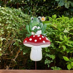 Glitzhome Multicolored Metal 30 in. H X 13 in. L X 2 in. W Mushroom and Frog Yard Stake