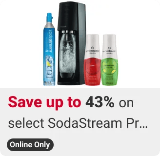 Online only, save up to 43% on select SodaStream products